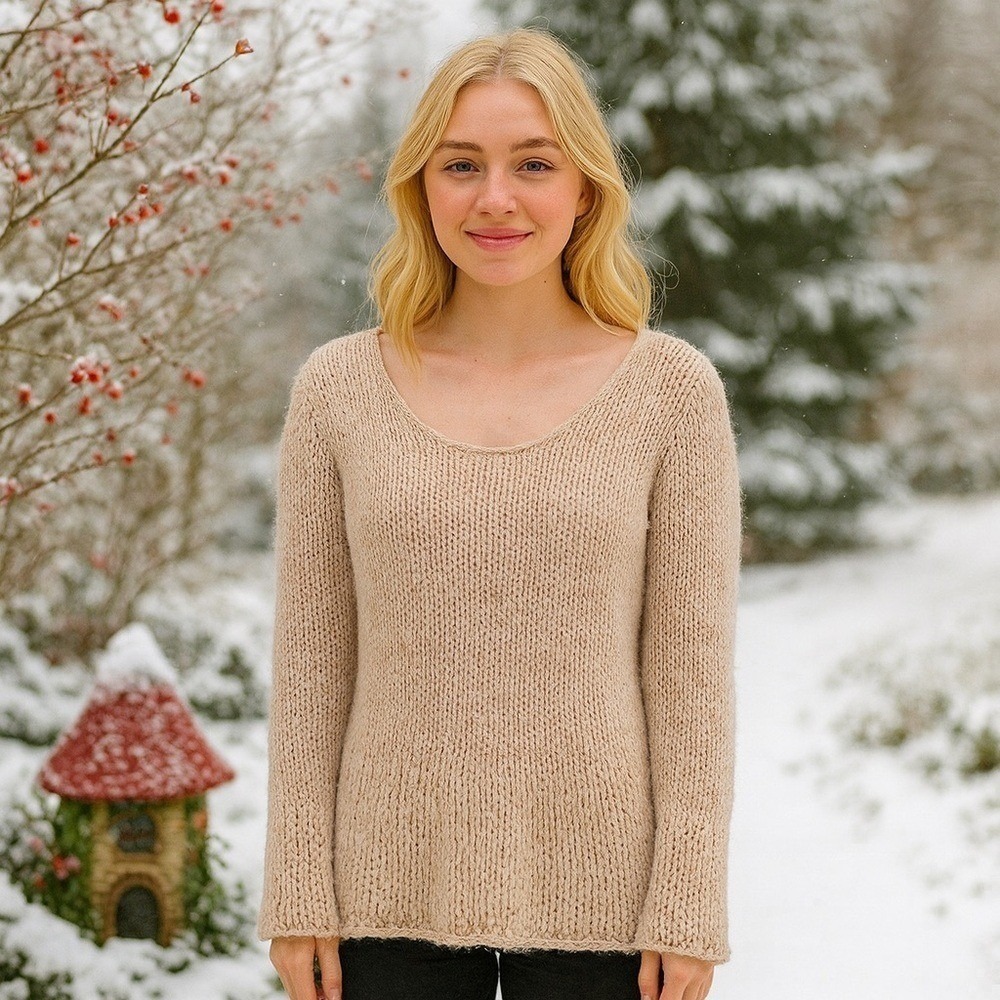 Guinevere Anthropologie Wool Blend Knit Light Pink Sweater Holiday Cabin Cozy M